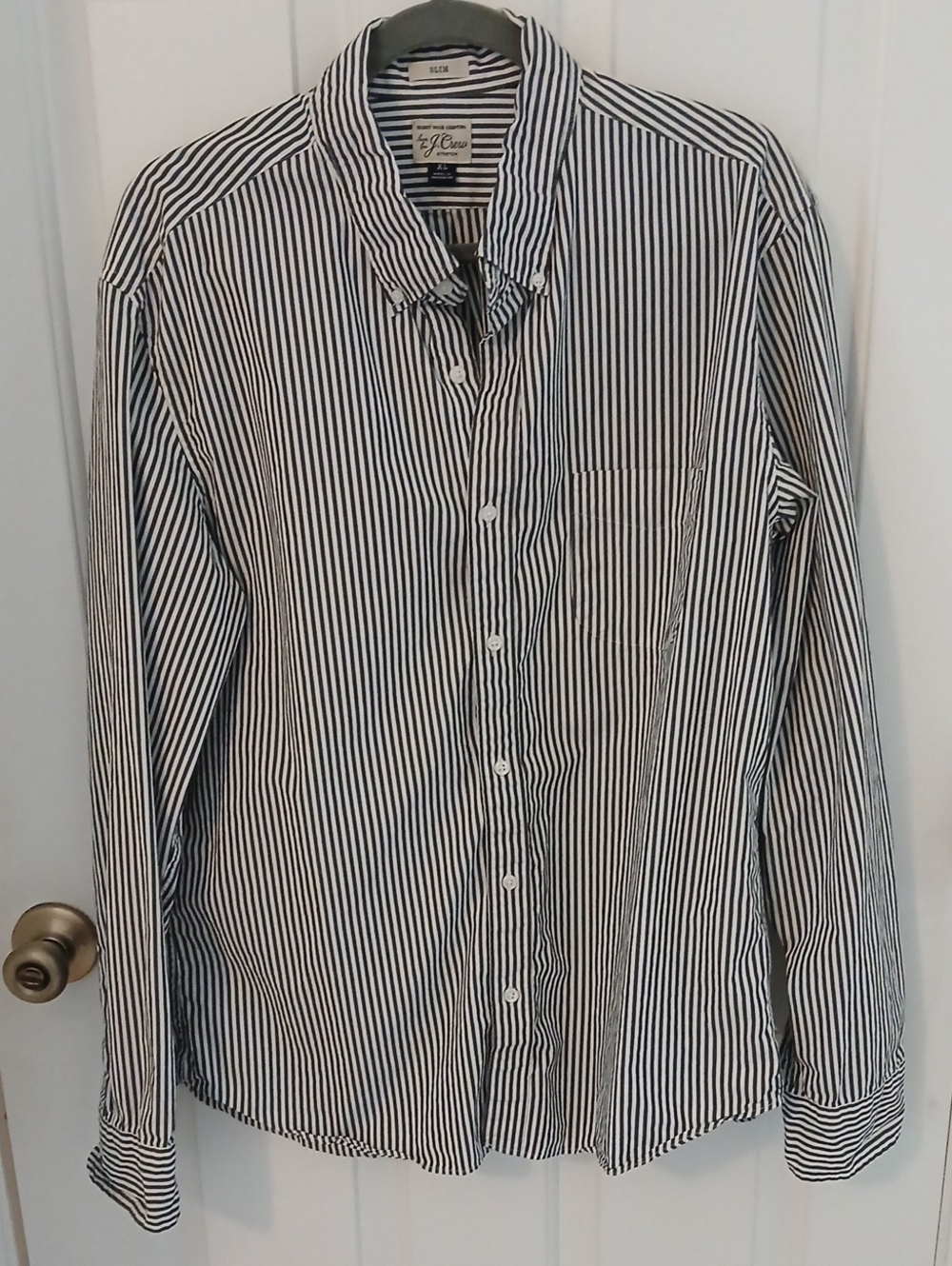 J. Crew Men’s Black & White Vertical Stripe Button-Down Shirt, Size XL